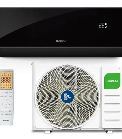 Инверторен стенен климатик KAISAI BLACK PRO HEAT + 12 KRB-12TLHI / KRWB-12TLHO – вътрешно и външно тяло с дистанционно управление