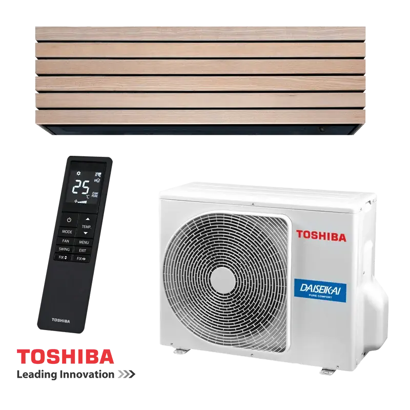 Инверторен климатик Toshiba Super Daiseikai 10 WOOD – 18000 BTU Инверторен климатик Toshiba Super Daiseikai 10 WOOD RAS-B18S4KVDG-E с външно тяло RAS-18S4AVPG-E