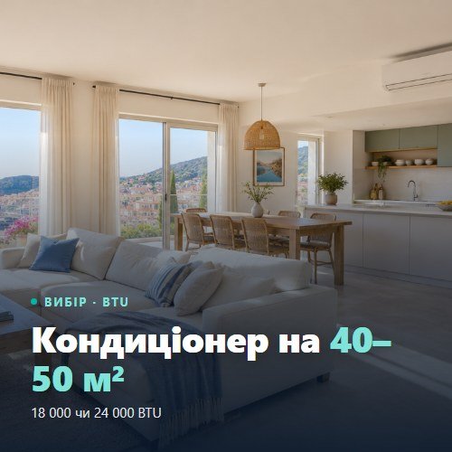 Климатик за 50 квадрата — хол с отворена кухня и стенен климатик