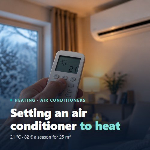Настройка на климатик за топло: режим HEAT и 21 °C на дистанционното
