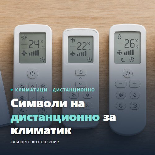 Символи на дистанционно за климатик — слънце, снежинка, капка и перка