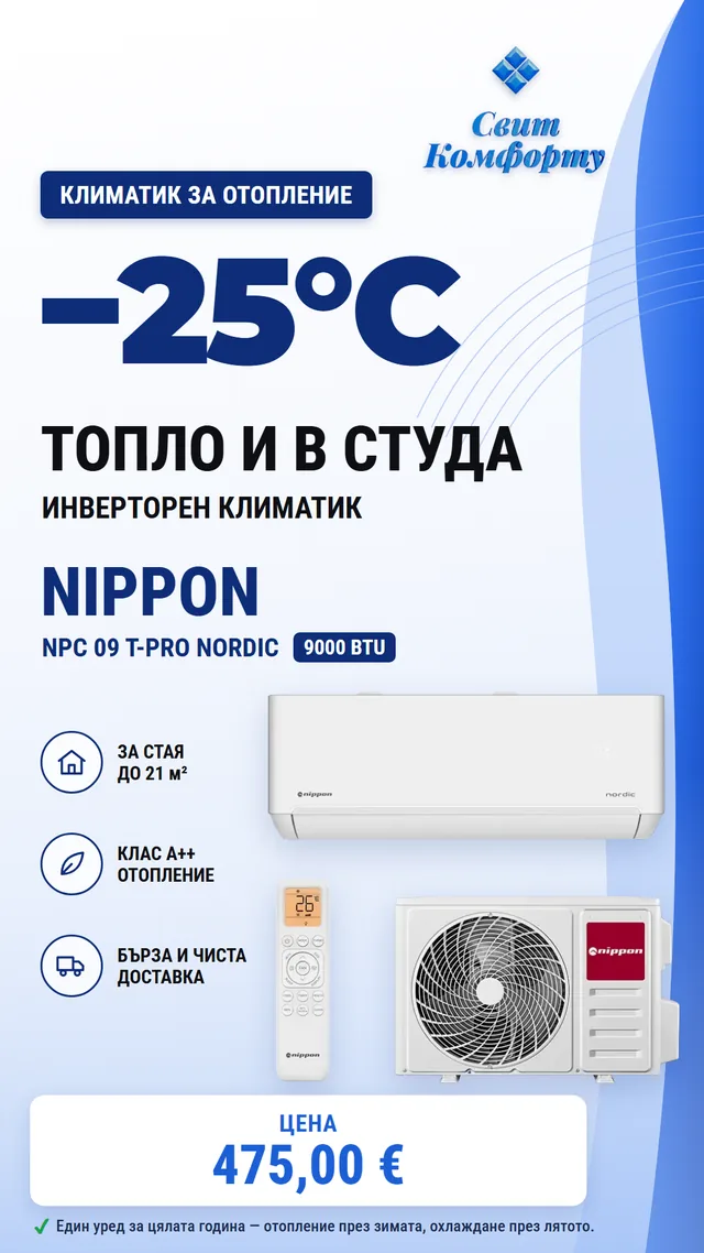 Heating air conditioner Nippon NPC 09 T-PRO Nordic, 9000 BTU, heats down to −25 °C, for rooms up to 21 m² — 475,00 €