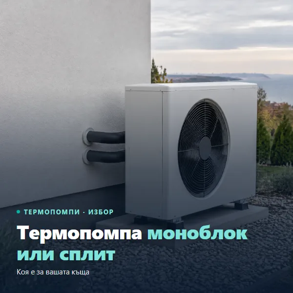 Термопомпа моноблок или сплит: външно тяло на термопомпа въздух-вода до стената на къща